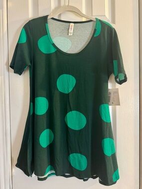 LuLaRoe Perfect Tee Green Large Dot Swing Top XS Sretchy
